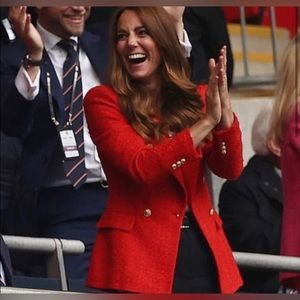 Zara Blazer Jacket red tweed double breasted Kate Middleton - New with Tag